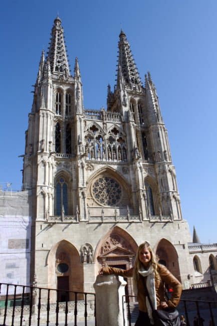 Liz in front of Burgos Cathedral